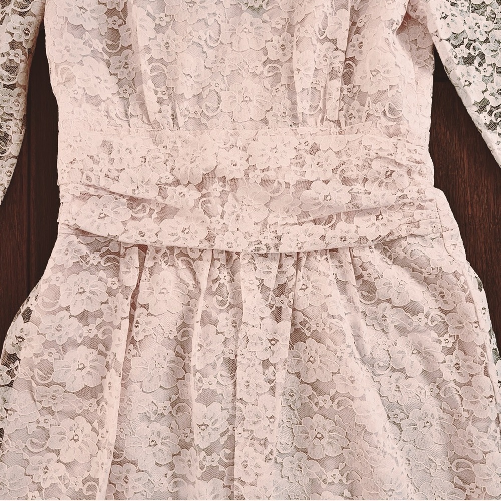 Vintage 80s Petal Pink Lace Maxi Dress 10 Cottagecore Victorian Wedding Coquette - Picture 3 of 13